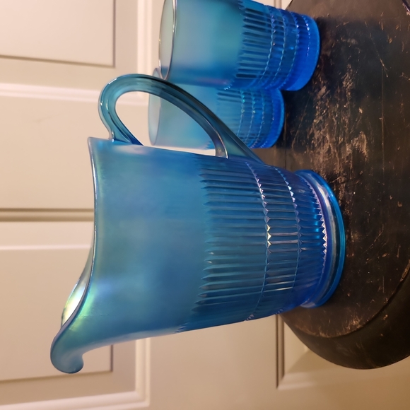 Fenton Celeste Blue Irridescent 90th Anniversary Pitcher and 2 Tumblers - Picture 3 of 11